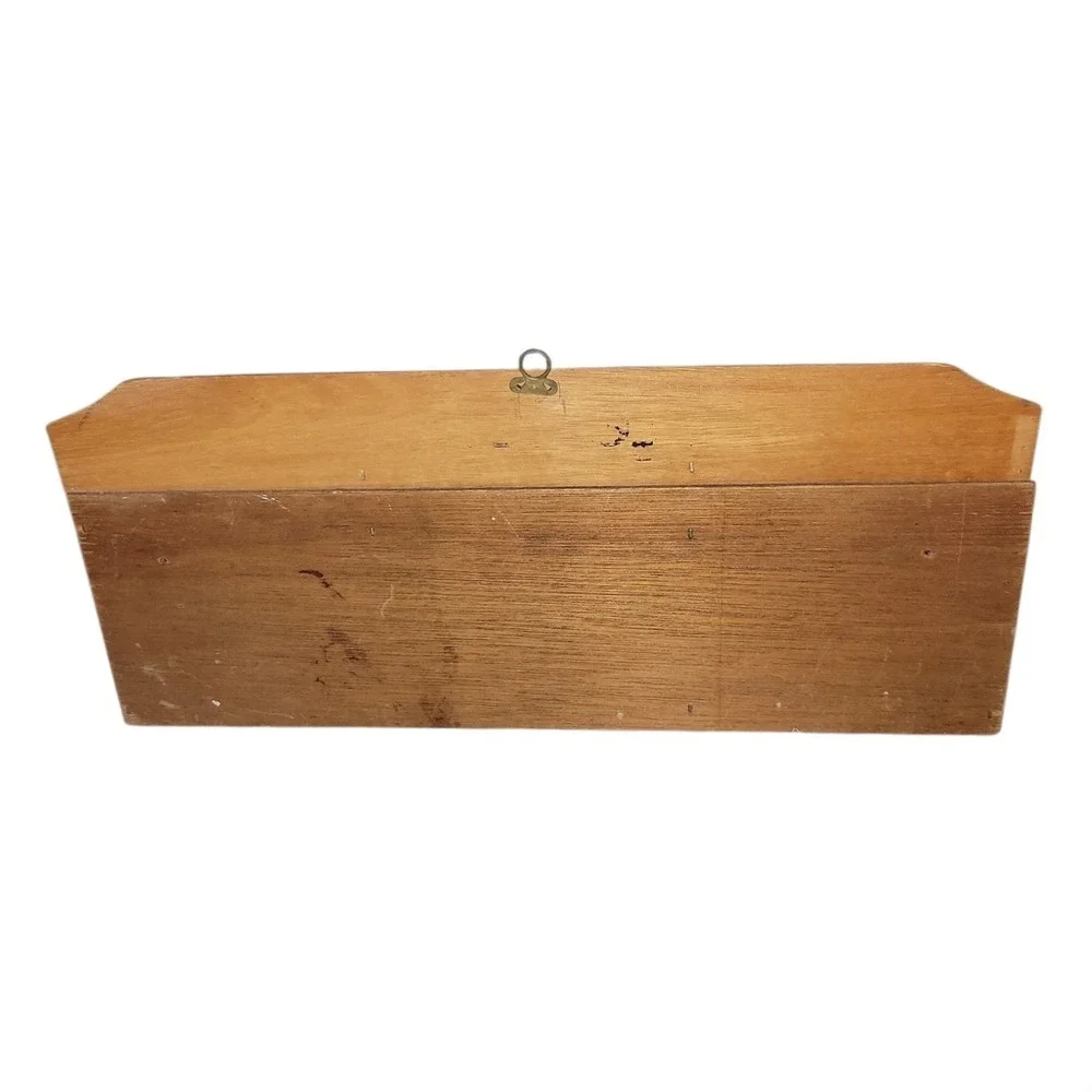 Vintage Wood Wall Mail Organizer Bills Letters Misc 3 Slot Hanging Holder